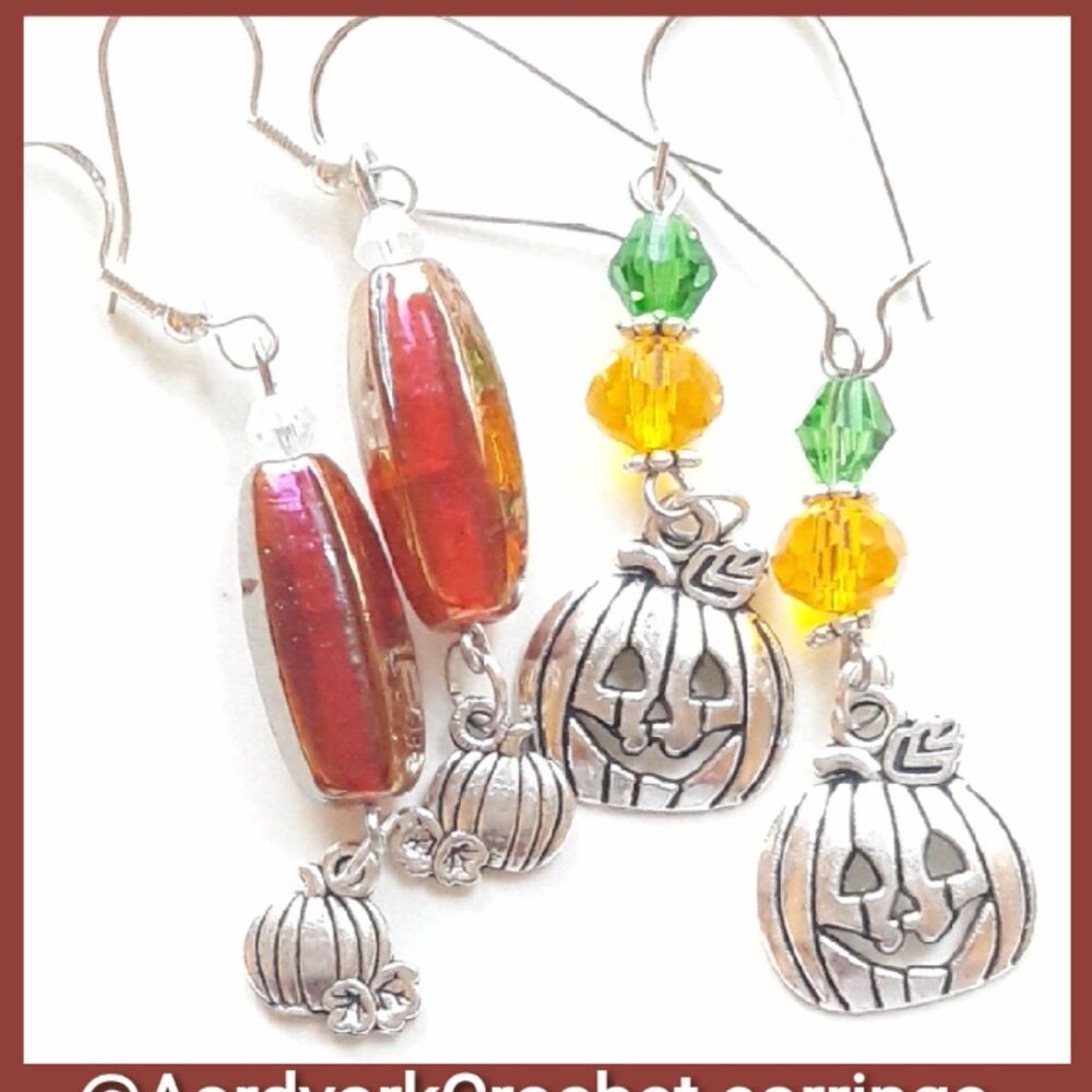 Orange Glass Silver Hooks Hidden Meaning earrings Fairy Fall , joyful Pers  469■